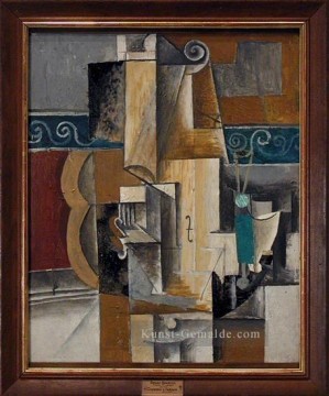 Violon et verres sur une Tisch 1913 kubistisch Ölgemälde